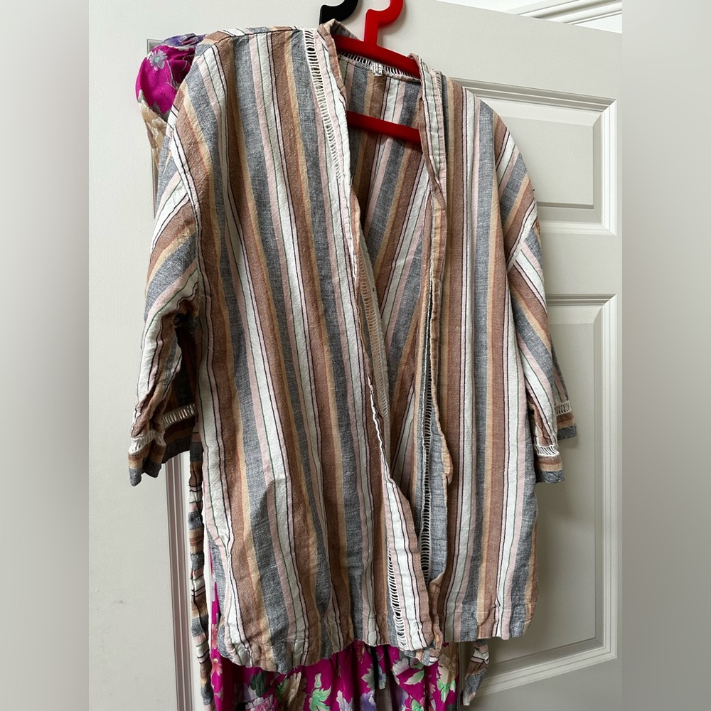 free people striped linen tie waist jacket ✌️